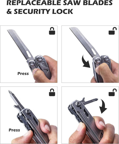 RUSH DEER Multi-Tool 18-in-1 Essential Survival Tools and Multitools Plier- Versatile Camping Tool Kit-Gift for Men-Ultimate Versatile Toolkit for DIY, Outdoor (Sliver)