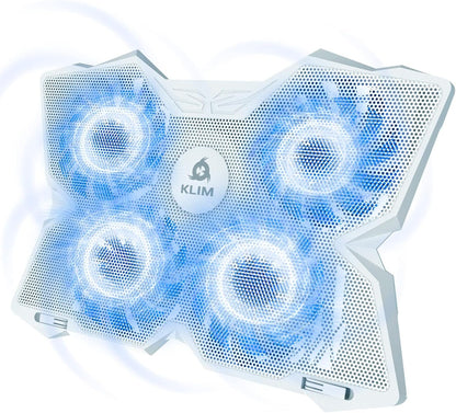 KLIM Wind Laptop Cooling Pad - More Than 500 000 Units Sold - New Version - The Most Powerful Rapid Action Cooling Fan - Laptop Stand with 4 Cooling Fans at 1200 RPM - USB Fan - PS5, PS4 - Full White