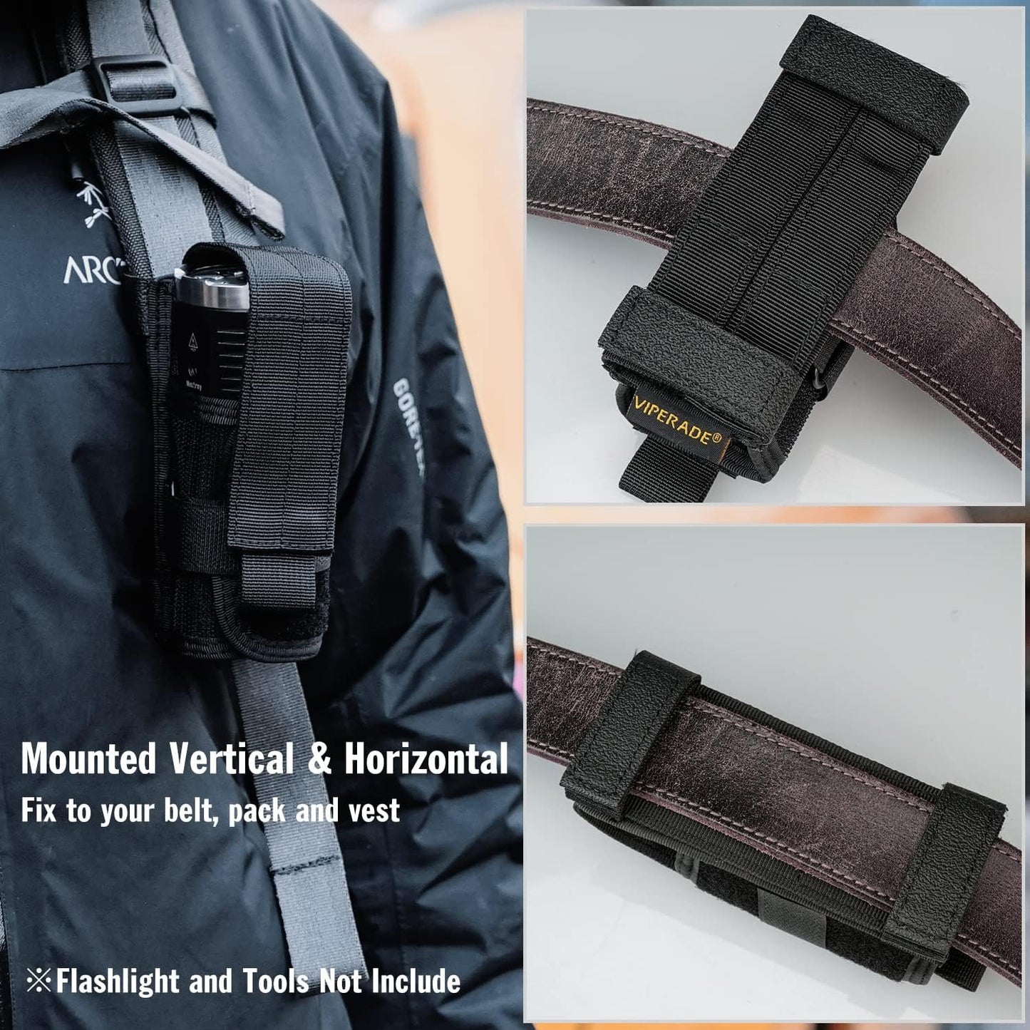 VIPERADE Flashlight Holster, Flashlight Holder for Belt, MOLLE Flashlight Pouch, Tactical Flahlight Pouch