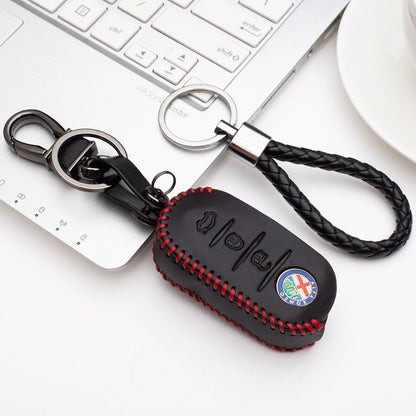 KASER Leather Shell Case Cover with Keyring for Alfa Romeo Mito Giulietta 159 Key 3 Buttons Protection Remote Control Car (Red Edition), red