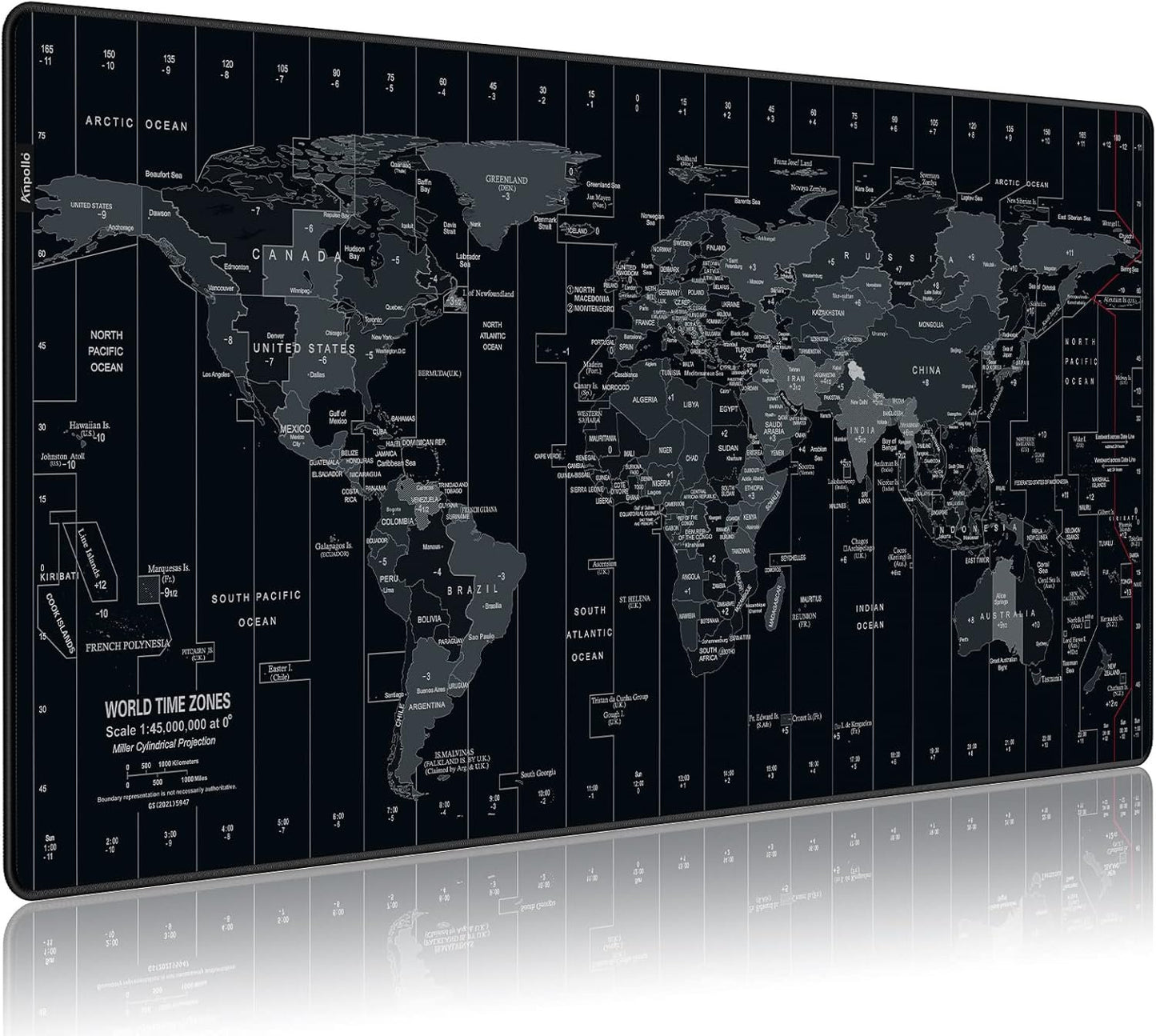 Anpollo Extended Speed Gaming Mouse Pad Large Size 35.4 x 15.7 inches Desk Mat Mousepad with Personalized Design - Black World Map