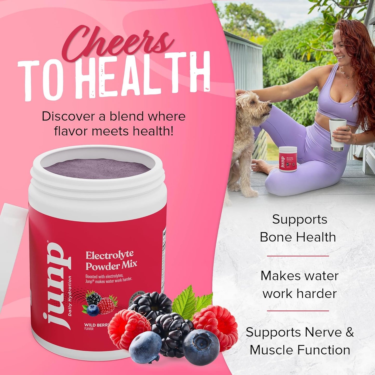 JUNP Hydration Electrolyte Powder, Electrolytes Drink Mix Supplement, Zero Calories Sugar and Carbs, Kosher, Wild Berry Flavor, 90 Servings