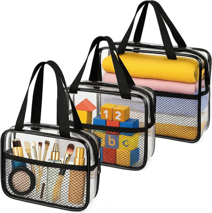 Clear Travel Toiletry Bags, XEWEA 3 Pack TSA Approved Transparent Makeup Bag for Men Women, Large Waterproof PVC Quart Organizer Kit with Zipper for Toiletries Airline Essentials,Toy Storage Pouch