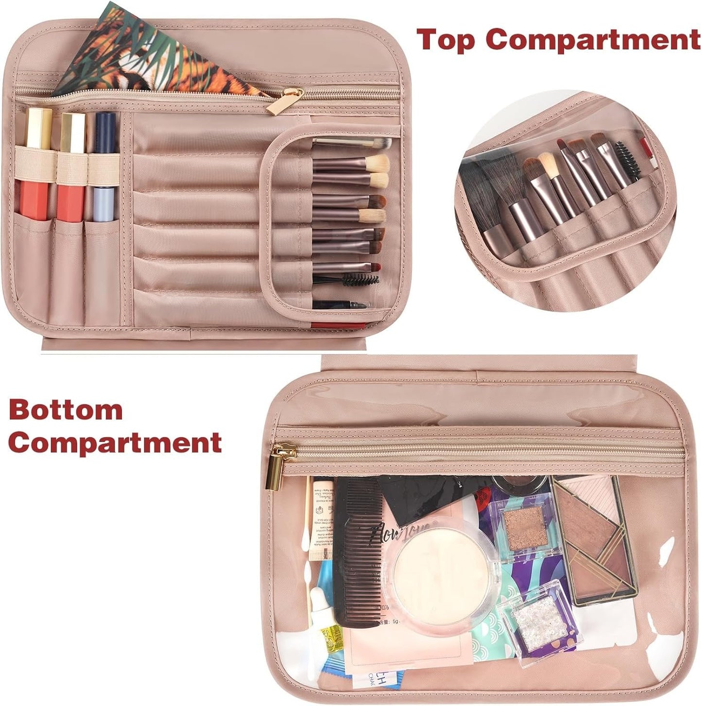 Travel Toiletry Bag for Women, Hanging Makeup Bag with Swivel Hook, Large Waterproof Cosmetic Bag Travel Organizer TSA Approved Full Sized Container for Toiletries, Cosmetics, Accessories, Mint Green