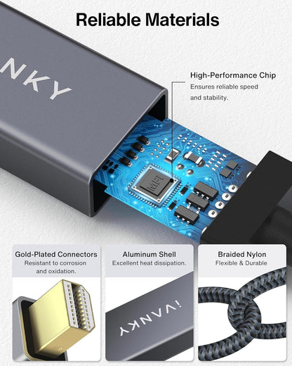 iVANKY Mini DisplayPort to HDMI Adapter, Super Slim Aluminum Shell & Nylon Braided, Thunderbolt 2 to HDMI Adapter Compatible for MacBook Air/Pro, Microsoft Surface Pro/Dock, Monitor, Projector-Grey