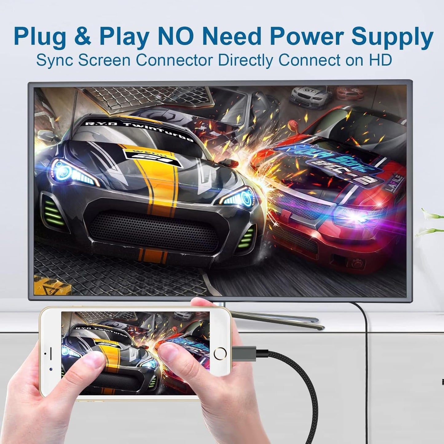 [Apple MFi Certified] Lightning to HDMI Digital AV Adapter, 6.6 FT HDTV Cable Compatible with iPhone, iPad, iPod 1080P Digital AV Sync Screen Connector on HDTV Monitor Projector-NO Need Power Supply