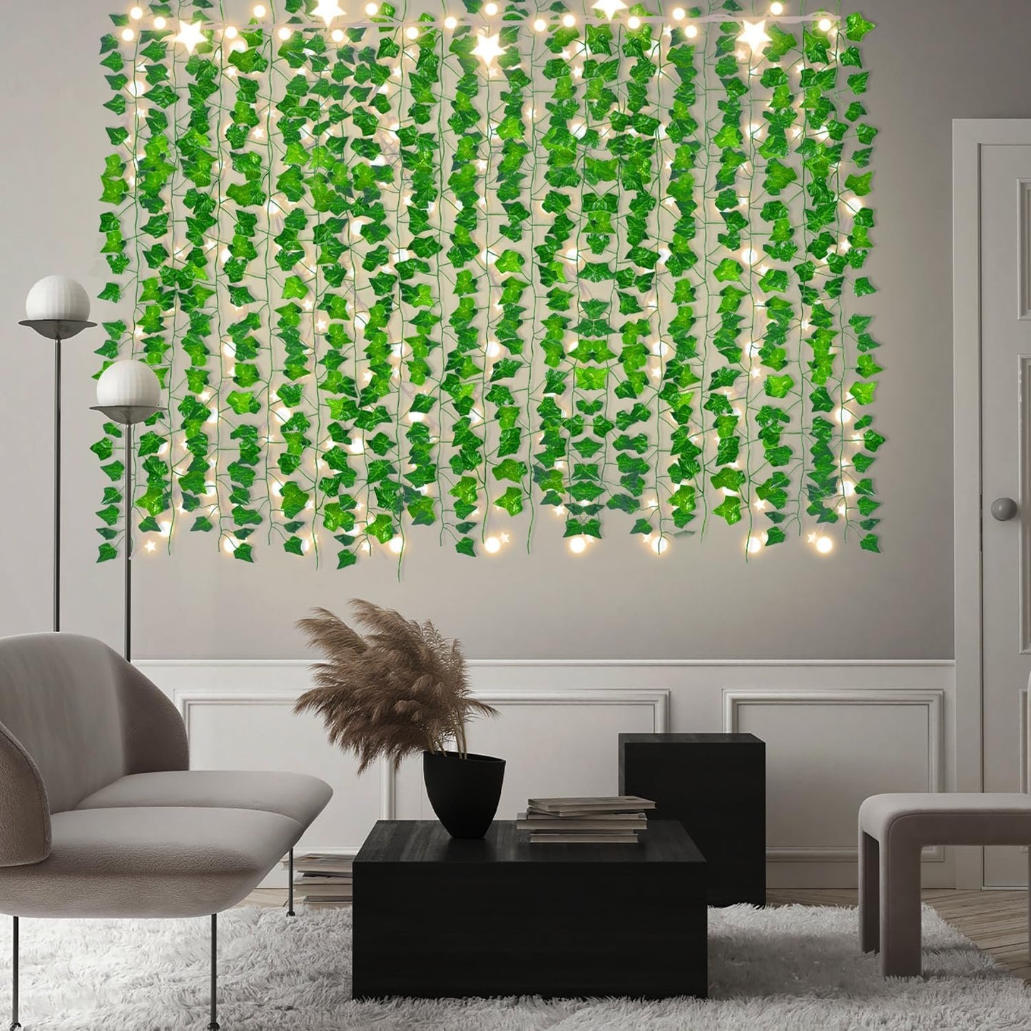 27 Pack 195Ft Artificial Ivy, Garland Fake Vines Leaves Hanging Vine Plants Green Leaves for Bedroom Home Garden Trellis Fence Balcony Wedding Event Decor