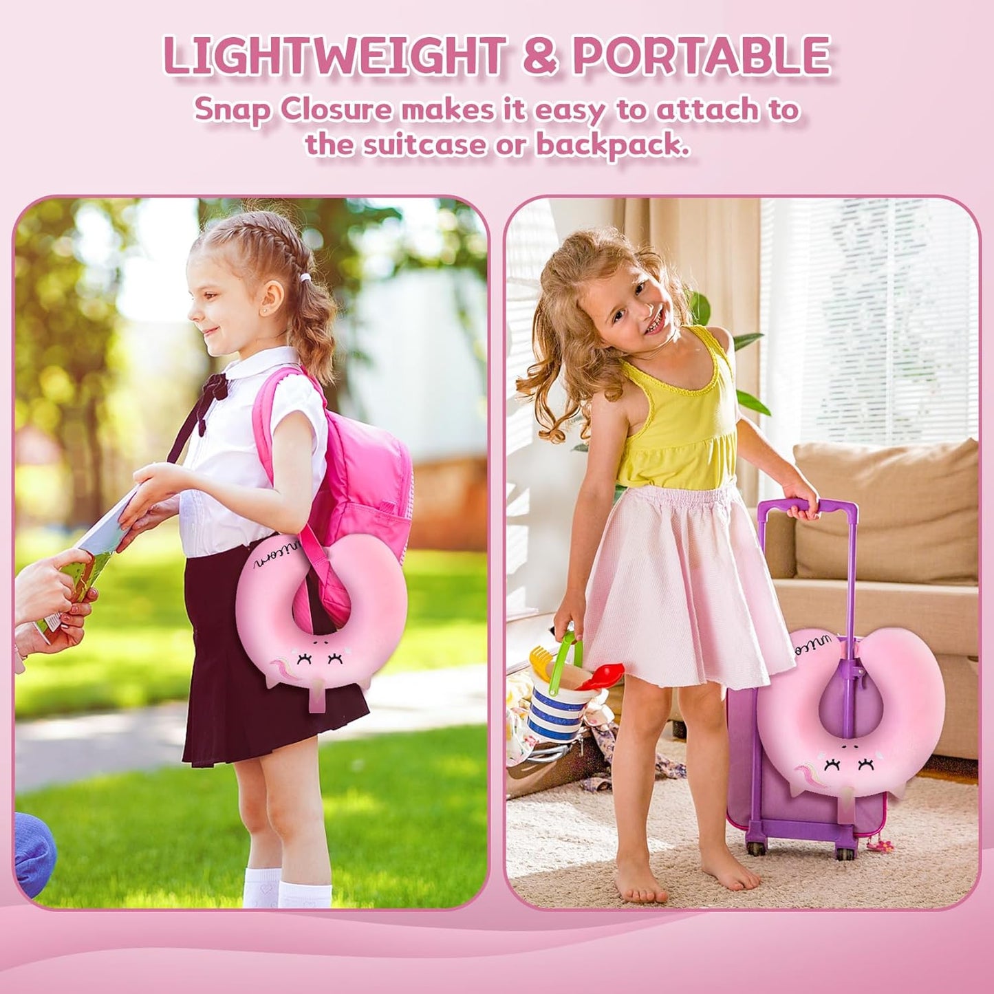 Kids Travel Pillow,Unicorn Toddler Neck Pillow for Kids Traveling with Eye Mask,U-Shaped Airplane Flight Car Head Neck Support Memory Foam Pillow for Adults,Gifts for Children,Boys,Girls (Pink)