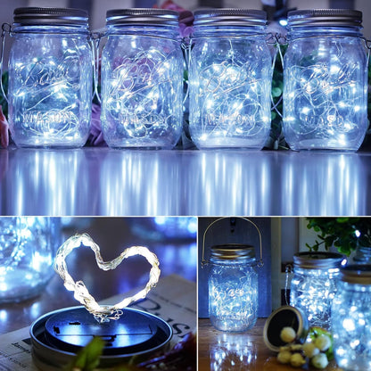 ZNYCYE Solar Mason Jar Lights, 12 Pack 30 Led String Fairy Star Firefly Jar Lids Lights(Jars Not Included), Outdoor Waterproof for Mason Jar DIY, Wedding Party Lawn Patio Garden Yard(Cool White)