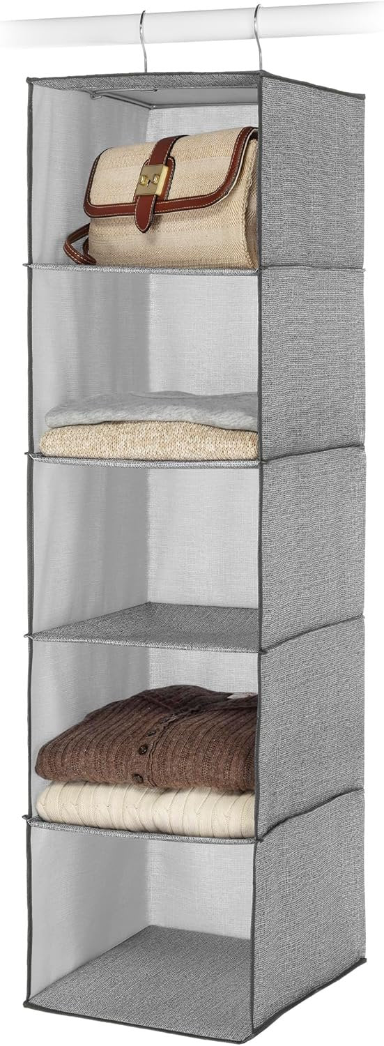 Whitmor Hanging Accessory Shelves, 5 Open Sweater Shelves, Crosshatch Gray
