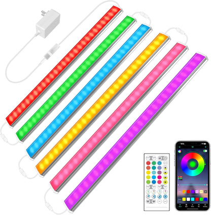 maylit Smart Under Cabinet Lights Plug in, 6 Pcs 12 Inch Ultra Thin Under Cabinet Lighting, Multicolor Under Counter Lights for Kitchen, Dimmable Mood Light for Cabinet, Counter, Workbench