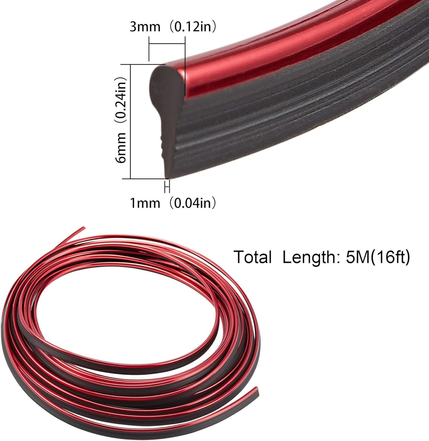 TOMALL Car Interior Moulding Strip Car Decorative Filler Insert Strips 5M(16ft) Flexible Electroplating Decoration Styling Dashboard Accessories with Installing Tool (Red)