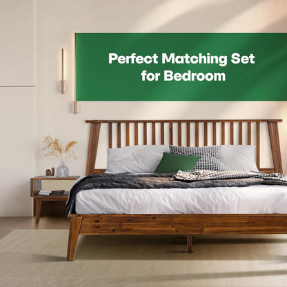 Acacia Kaylin King Solid Wood Platform Bed Frame – Gift Matching Nightstand Included, Mid Century Modern, Walnut Finish, 800 lbs Capacity, No Box Spring, Storage, Easy Assembly