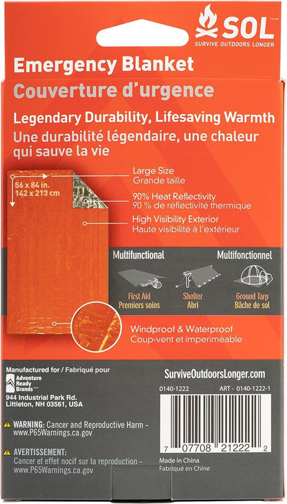 S.O.L. Survive Outdoors Longer 90 Percent Heat Reflective Emergency Blanket