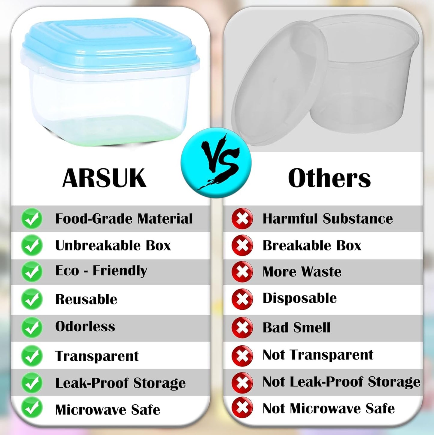 ARSUK Baby Food Storage Containers (4 oz/120ml) - Small Containers with Lids for Freezer - Plastic Snack Pots, Microwave & Dishwasher Safe, BPA Free (8 Pack)