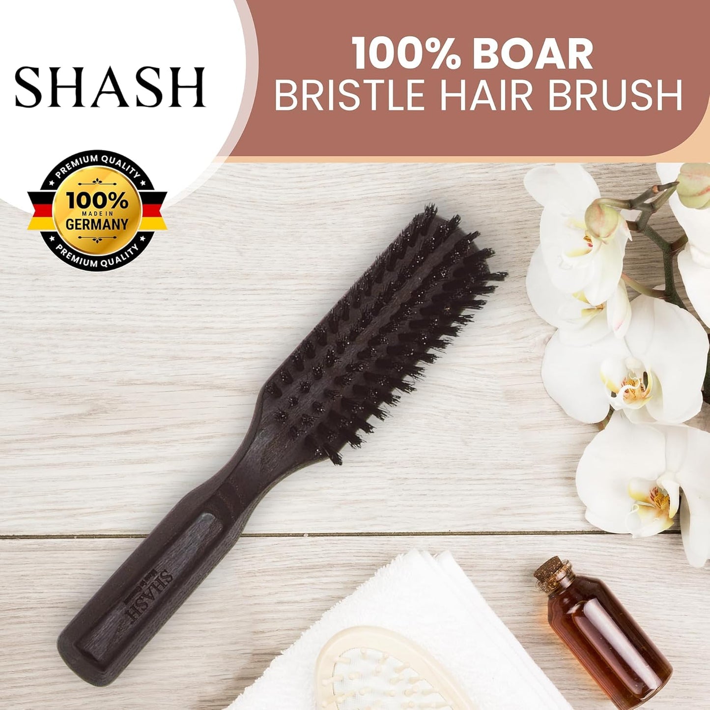 Made in Germany - 100% Boar Bristle Hair Brush, Suitable For Thin To Normal Hair - Naturally Conditions Hair, Improves Texture, Exfoliates, Soothes and Stimulates the Scalp