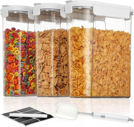 Vtopmart Cereal Containers Set, 3 PCS Airtight Food Storage Container with Flip-Top Lids, Plastic Organizer Dispenser for Kitchen, Pantry Organization (135.2oz/4L)