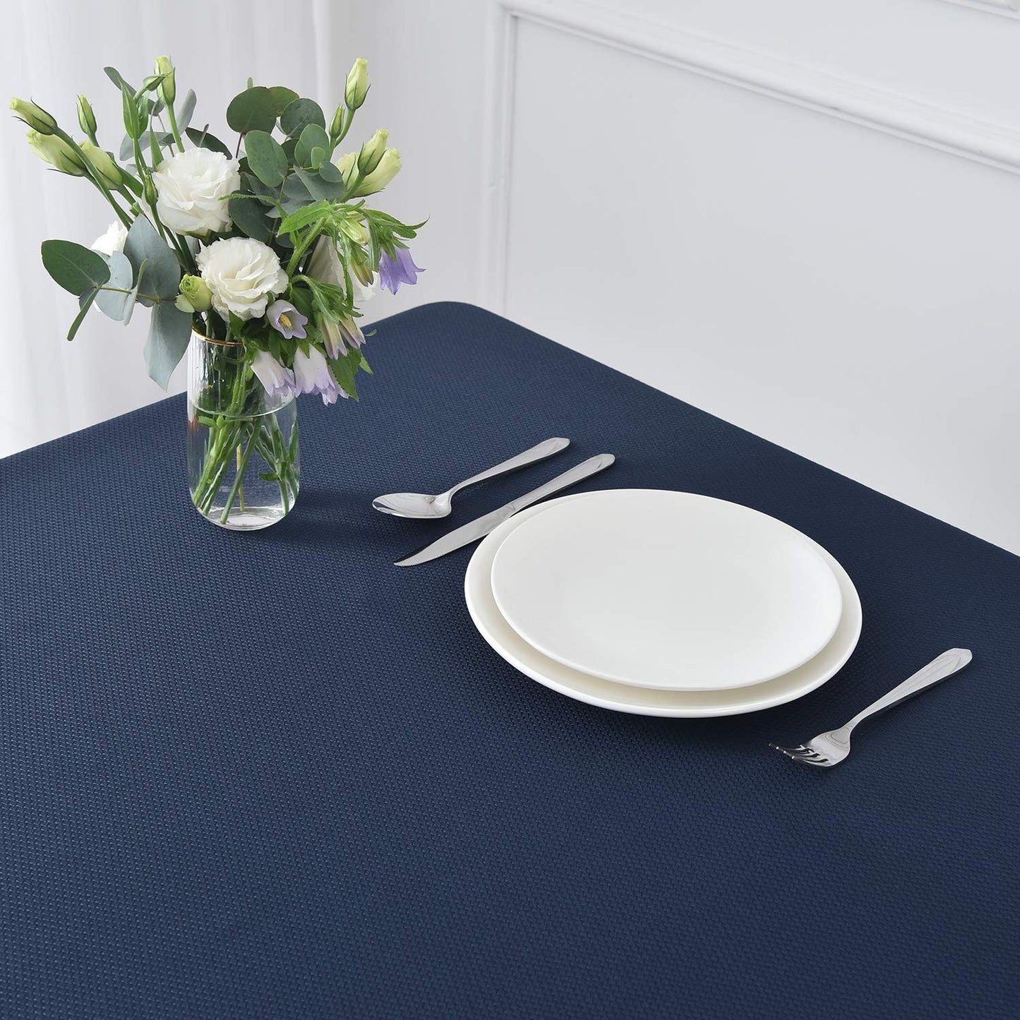 maxmill Rectangle Textured Tablecloth Waterproof Spillproof Wrinkle Free Table Cloth, Kitchen Dining Tabletop Decoration, Fabric Table Cover for Outdoor and Indoor Use, 52 x 70 Inch, Navy Blue