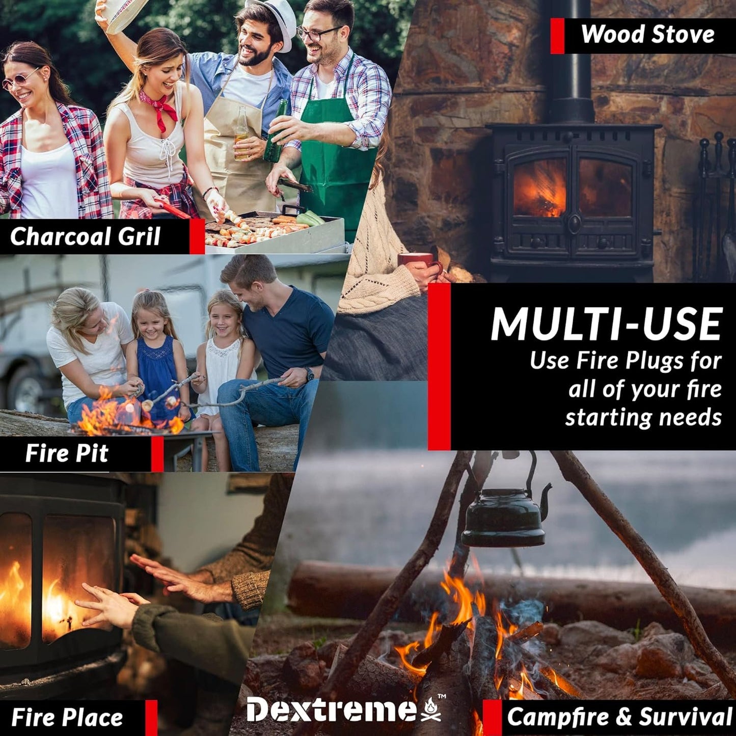 Dextreme Fire Plugs 50 Pcs Weatherproof Fire Starter for Campfires, Emergencies, Survival, Fire Pits, Grills | Can Light 50+ Fires | 5+ Minute Burn | All Natural | Made in Canada