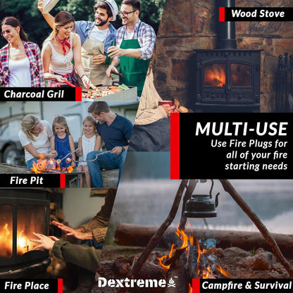 Dextreme Fire Plugs 50 Pcs Weatherproof Fire Starter for Campfires, Emergencies, Survival, Fire Pits, Grills | Can Light 50+ Fires | 5+ Minute Burn | All Natural | Made in Canada