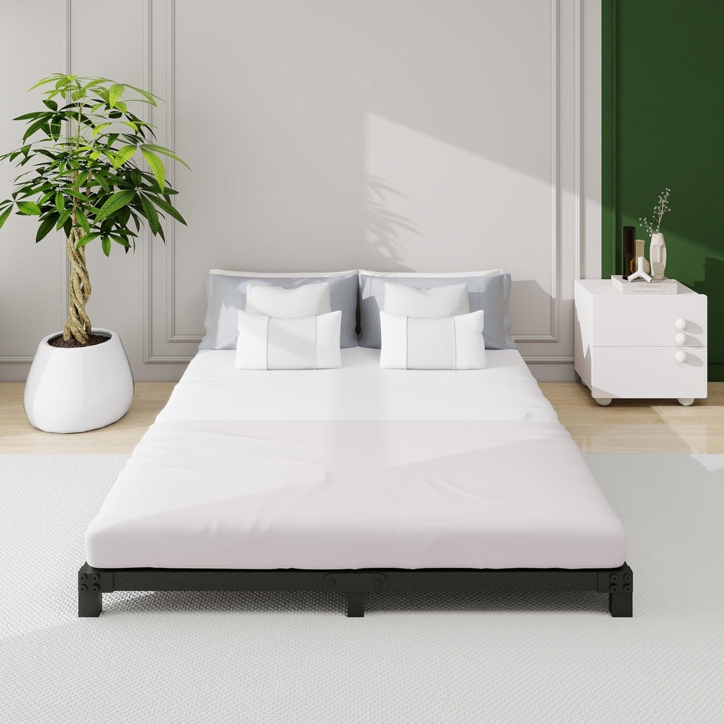 5 inch Bed Frame Queen Size Low Profile Easy Assembly Mattress Foundation Bed Frame Noise Free, Black, Metal (Queen (U.S. Standard))