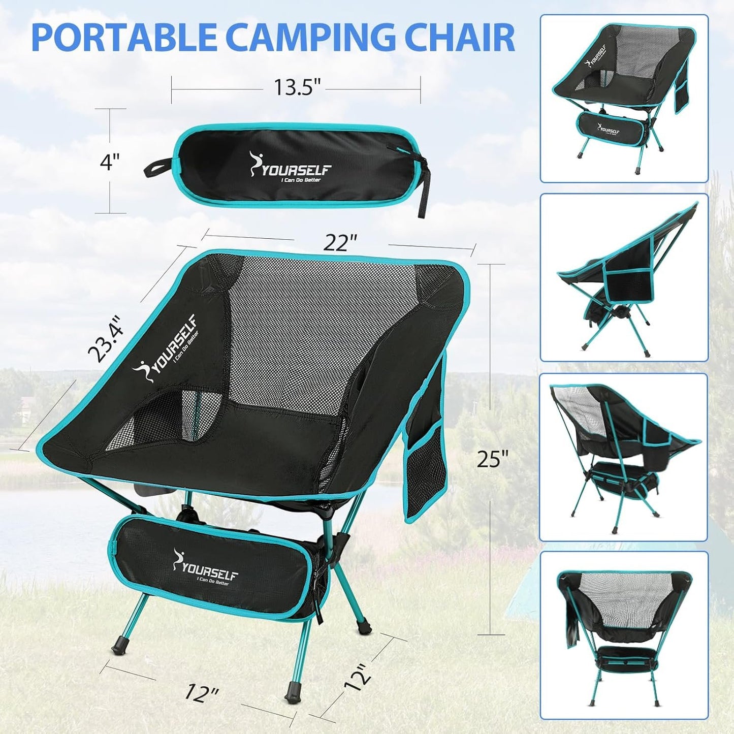 SYOURSELF Camping Chairs, Folding Camping Chair, Folding Chairs Outdoor, Lawn Chairs, Beach Chair, Portable Camping Chair Ultralight Lightweight Comfy Camp Chairs for Adults (Ablue)