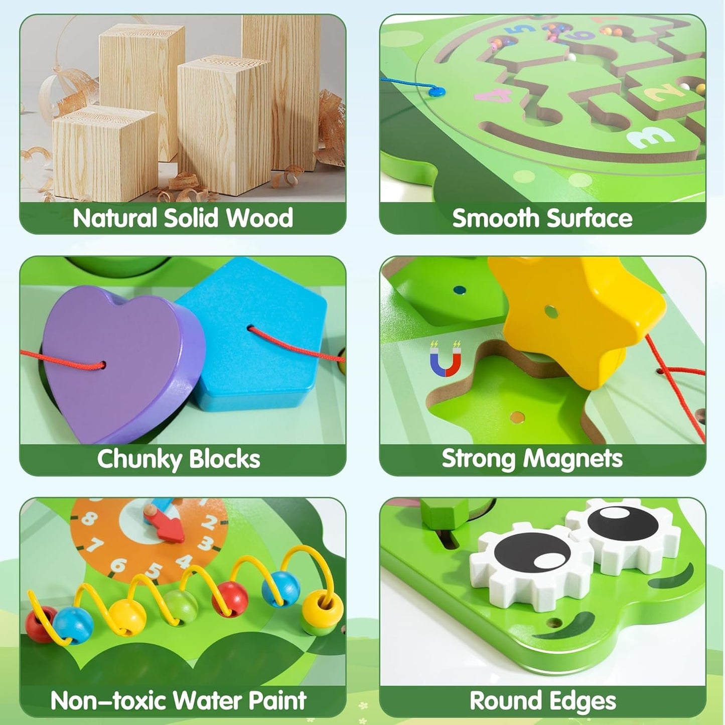 HELLOWOOD Crocodile Activity Wall Panels, 9-in-1 Wall-Mounted Crocodile Busy Board Wooden Montessori Educational Sensory Board Playroom Wall Toys Daycare Learning Toy for Girls Boysâ€¦