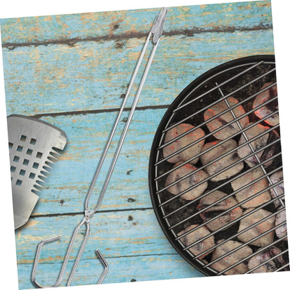 Toddmomy Chromium Plating BBQ Tongs 36cm Long Charcoal Poker for Outdoor Supply Cooking