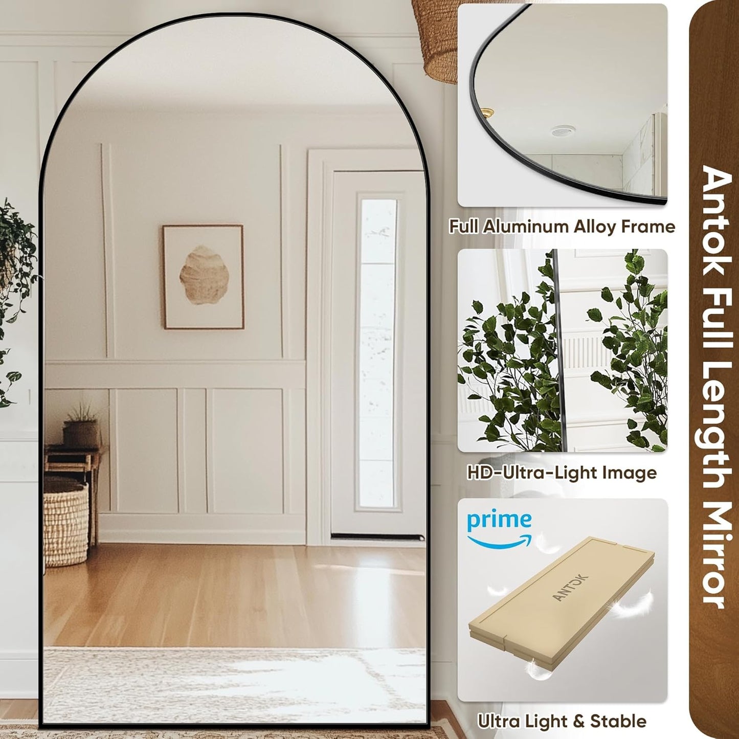 Antok Full Length Mirror, 44"x88" Oversized Floor Mirror for Bedroom, Living Room Cloakroom, Black