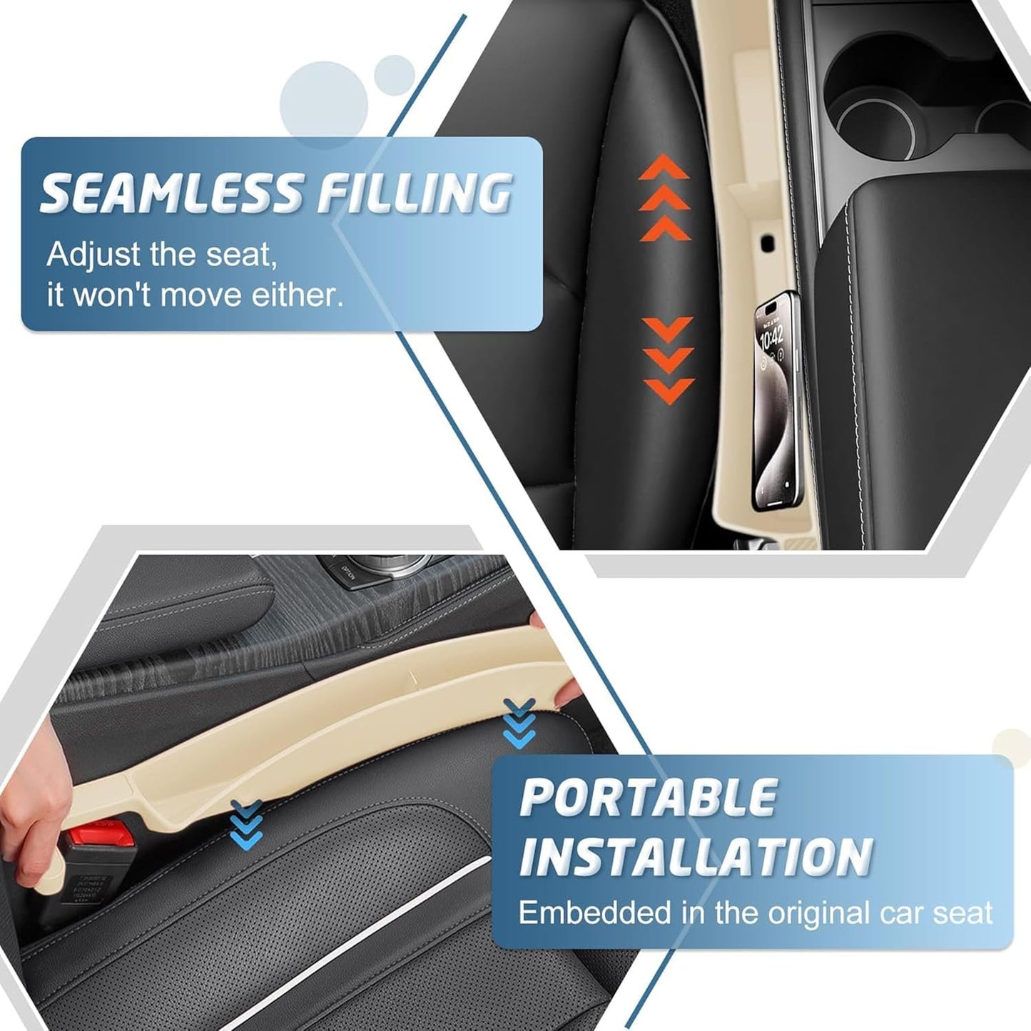 2PCS Car Seat Gap Filler Organizer,Multifunctional Car Gap Fillers with USB and Phone Holder,Auto Interior Accessories,Universal Car Seat Storage Organizer Between Seats for Phone,Keys (Beige)