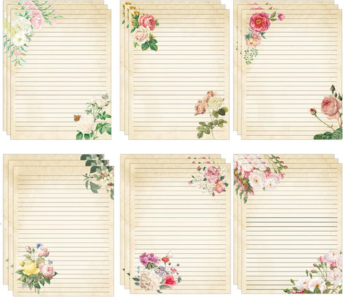 Retro Flower Stationery Letterhead Paper 60pcs Vintage Flowers Blosso Writing 8.5 x 11 Inch Spring Border Notes Greeting for Wedding Birthday Invitation Office School