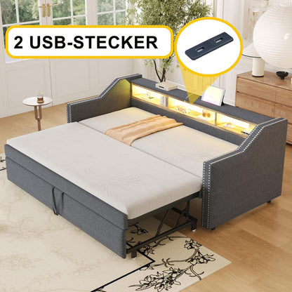 Lubvtti Trundle Sofa Bed 90/180 x 190 cm with Multi-Function Storage Box with LED Lighting and USB Socket, Dark Grey (Mattress Not Included)