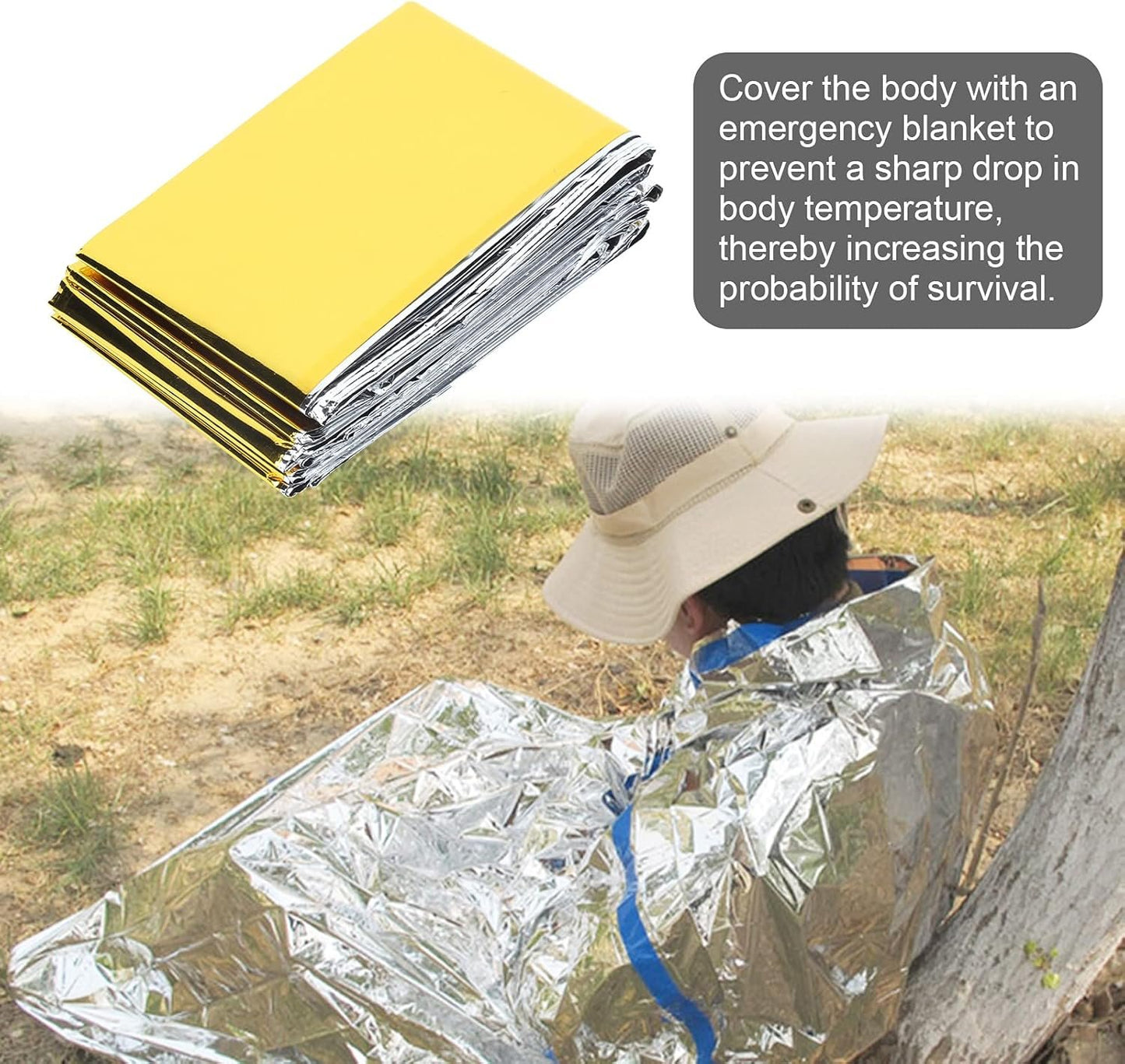 160x210cm Emergency Tent Blanket Camping Thermal Sleeping Bag Survival Reflective Shelter Portable Emergency Blanket for Camping, Hiking, Outdoor, Activities