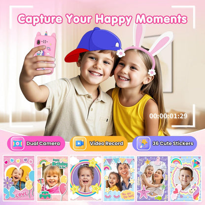 Kids Smart Phone for Boys, Christmas Birthday Gift for Ages 3-8, Toddler Learning Toy Touchscreen Cell Phone with Dual Camera, Music Player, Game, 8GB SD Card (Pink)