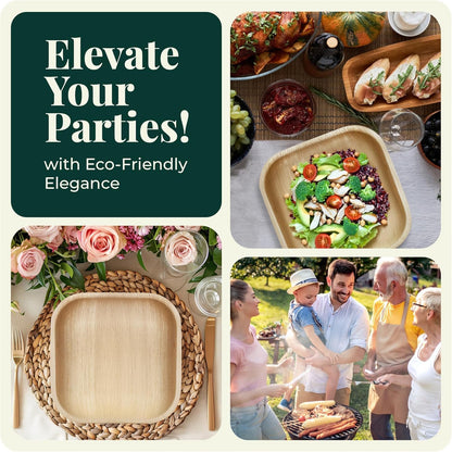 Palm Leaf Plates Bamboo Paper Plates Disposable 10 Inch & 7 Inch Bulk Party Pack Eco Compostable Biodegradable Wooden Plates Best Alternative To Plastic Paper Plates (50 pc)
