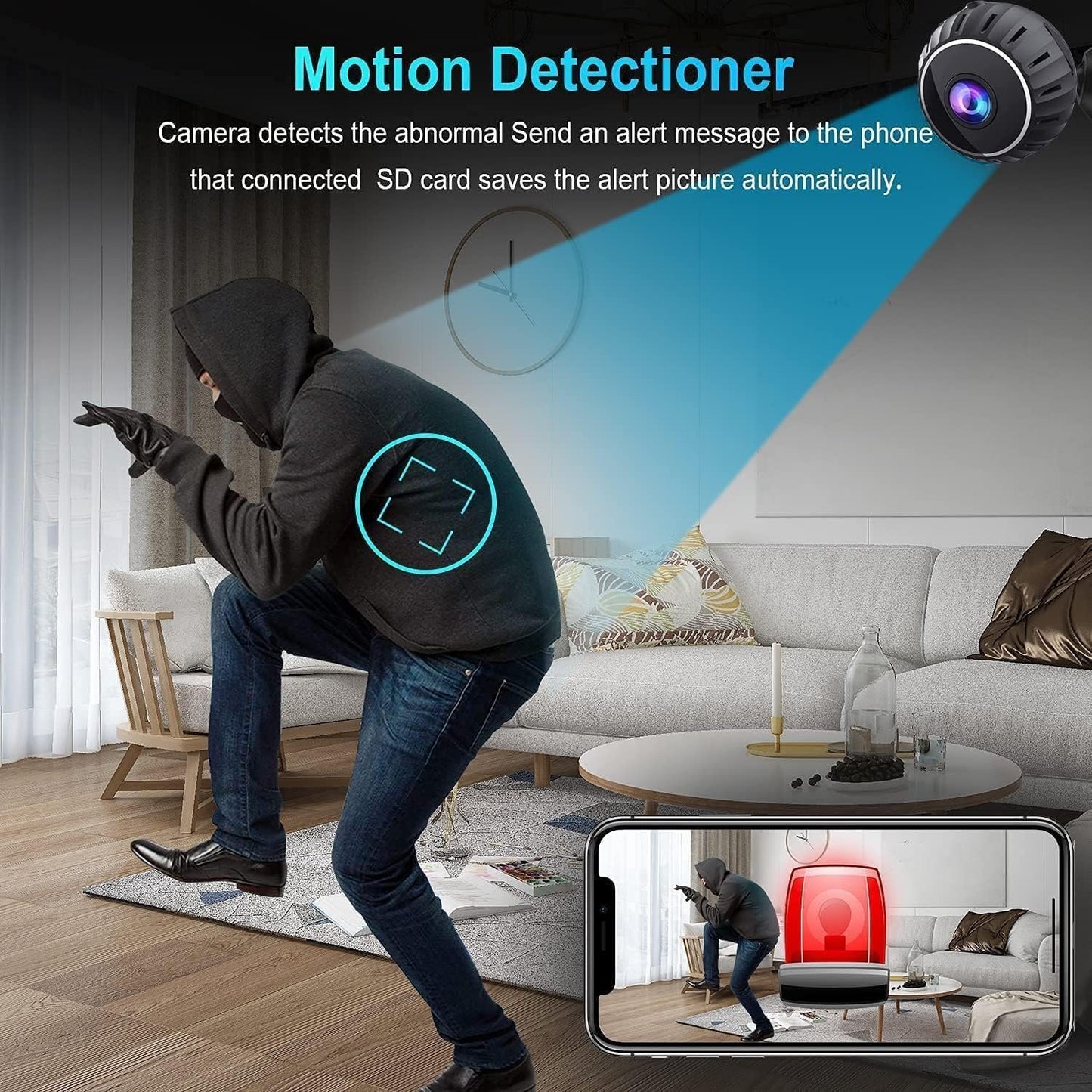 Mini Spy Camera 1080P HD Hidden Camera Portable Small Nanny Cam with Night Vision and Motion Detection - Built-in Battery - Covert Security Camera for Home/Office/Indoor/Outdoor