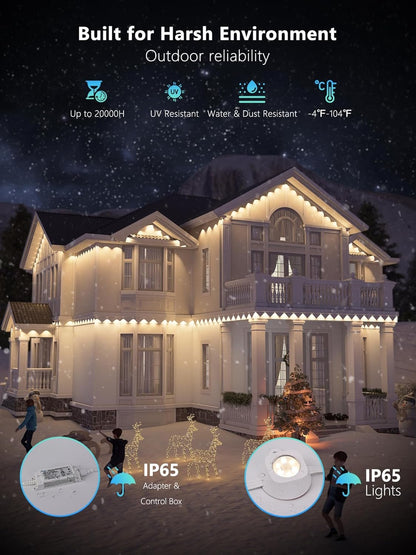 BrizLabs Permanent Outdoor Lights, 100ft 60 LED RGBCW Smart Eave Lights Work with Alexa & Google Assistant, APP Control Smart Lights IP65 Waterproof Under Eave Lighting for Christmas Halloween Easter