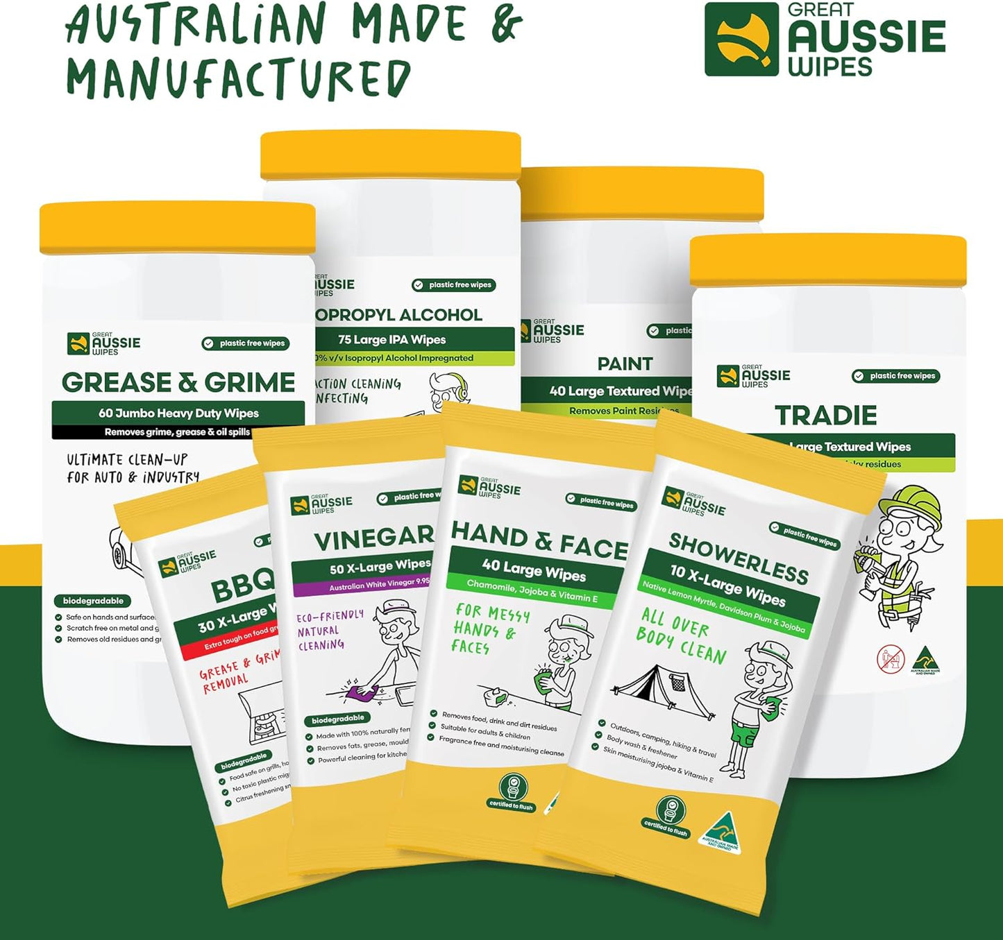 Great Aussie Wipes Vinegar Wipes for Cleaning - Kitchen Wipes for Cleaning Counters