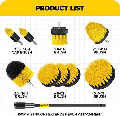 Holikme 10Pieces Drill Brush Attachments Set, Power Scrubber Brush with Extend Long Attachment，Scrub Brush，Shower Scrubber，Cleaning Supplies,Yellow