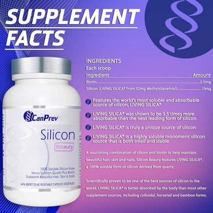 CanPrev - Silicon Beauty, 60 v-caps - Helps to Maintain Healthy Hair, Nail, Mucous Membranes and Skin - Helps to Prevent Biotin Deficiency
