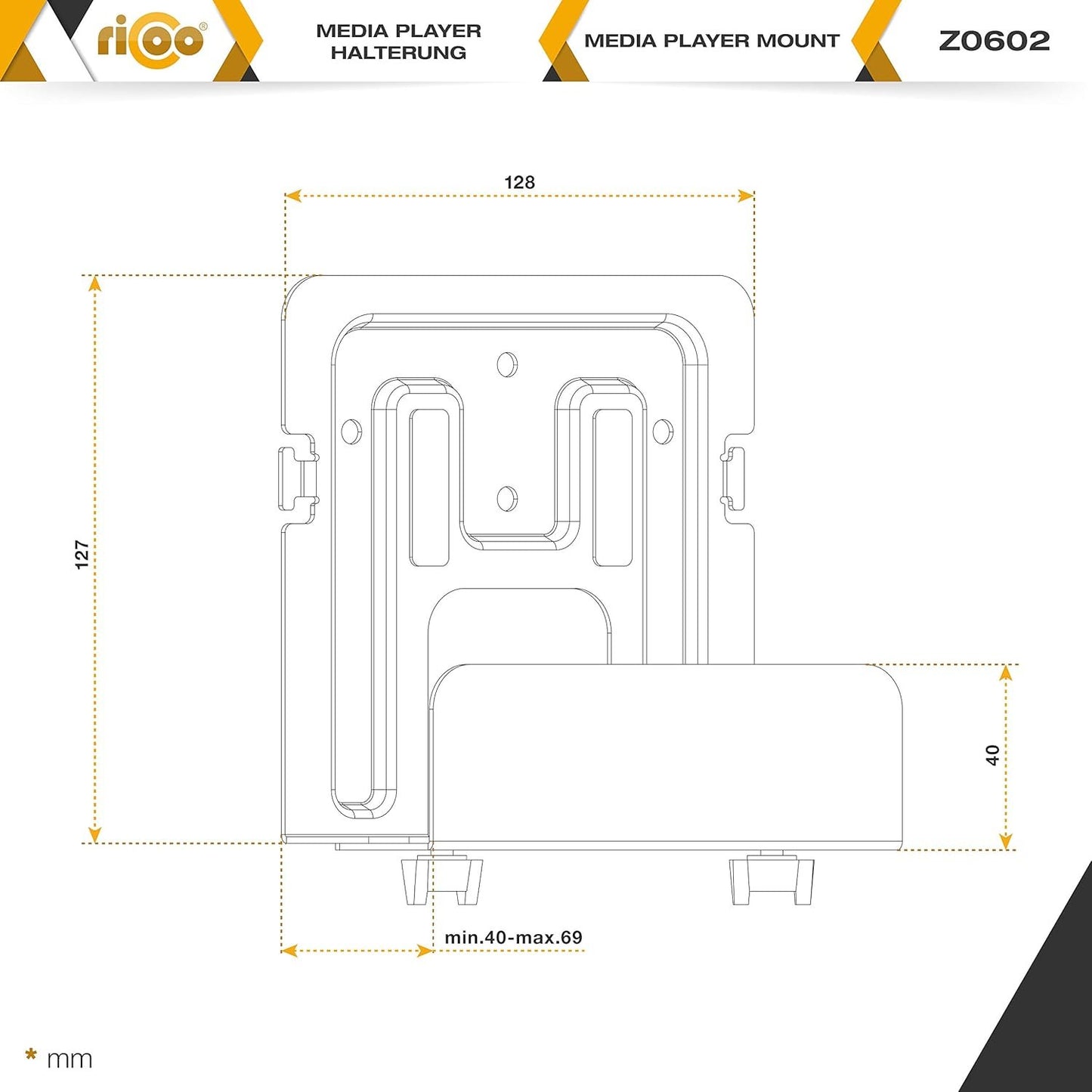RICOO IP-TV Set Top Box Wall-Mount Z0602 Small Device Bracket for Smart-TV Streaming Holder Compatible Internet Television Media Player Support Black
