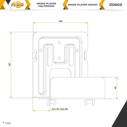 RICOO IP-TV Set Top Box Wall-Mount Z0602 Small Device Bracket for Smart-TV Streaming Holder Compatible Internet Television Media Player Support Black