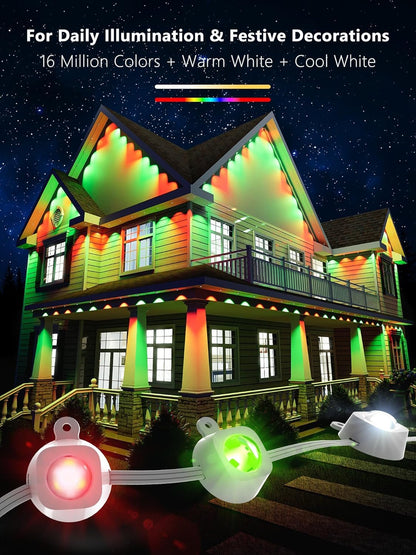 BrizLabs Permanent Outdoor Lights, 100ft 60 LED RGBCW Smart Eave Lights Work with Alexa & Google Assistant, APP Control Smart Lights IP65 Waterproof Under Eave Lighting for Christmas Halloween Easter