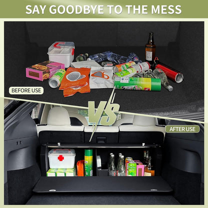 XCF Car Trunk Organizer for 2022-2023 Tesla Model Y (5-Seater), Leather Trunk Organizer with Lid and Push-pull Handle Large Suv Storage Organizer (Black, 37.01 x 11.42 x 12.2in)