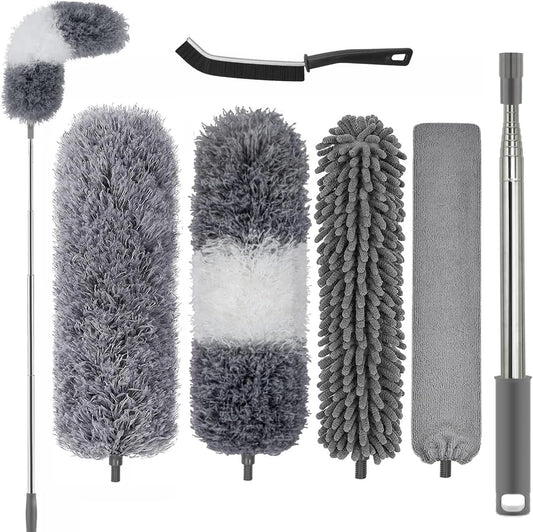 Feather Dusters for Cleaning - 5PCS Feather Duster Extendable Washable Long Handled Duster Retractable Microfiber Dusters with Gaps Cleaning Brush (5)