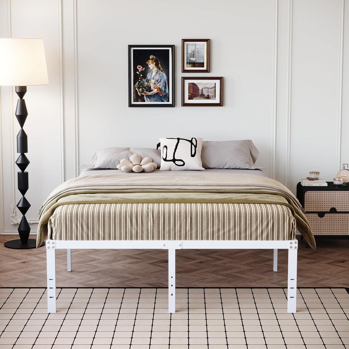 DiaOutro 18 Inch King Bed Frame Heavy Duty Metal Platform No Box Spring Needed, Maximum Storage, Easy Assembly, No Noise, White