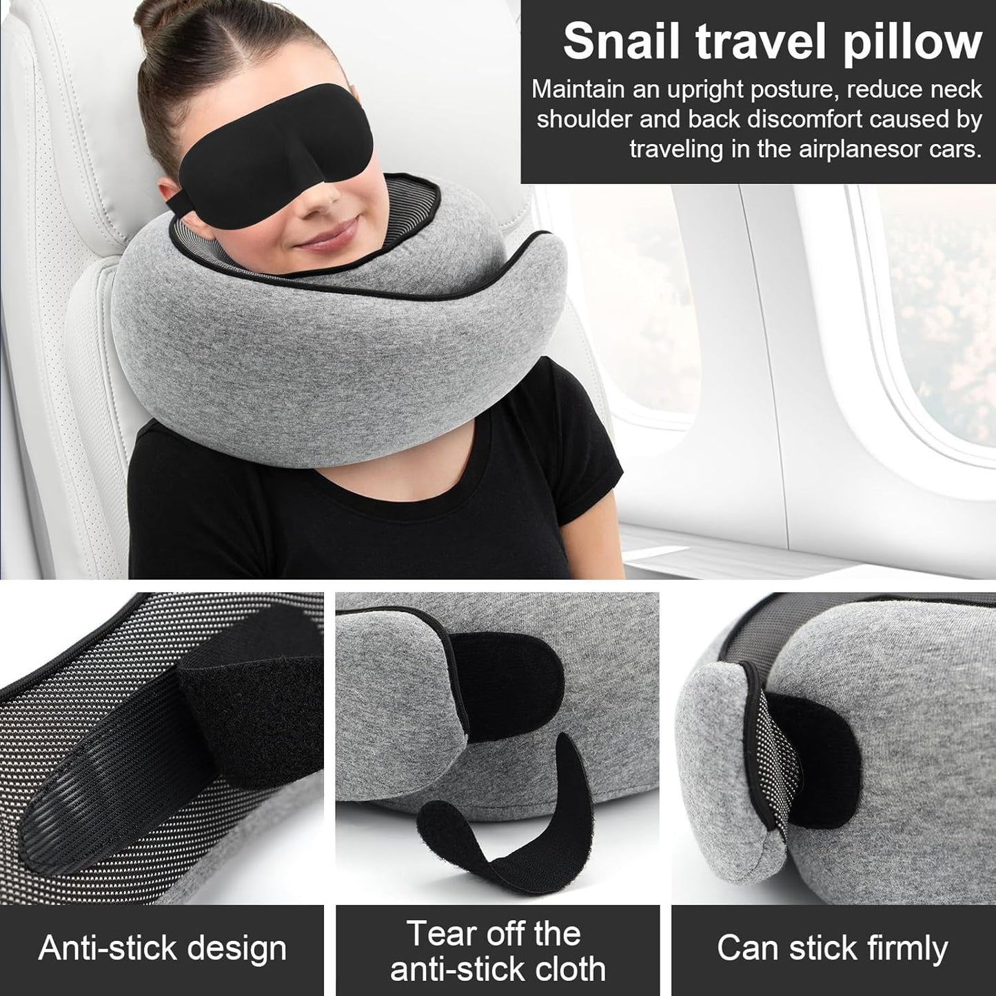 Travel Neck Pillow, Memory Foam Travel Pillow, 360 Degree Comfort and Breathability,Stowable U-Shaped Pillow,Portable Pillows for Airplane, Cars, Office (Light Grey)