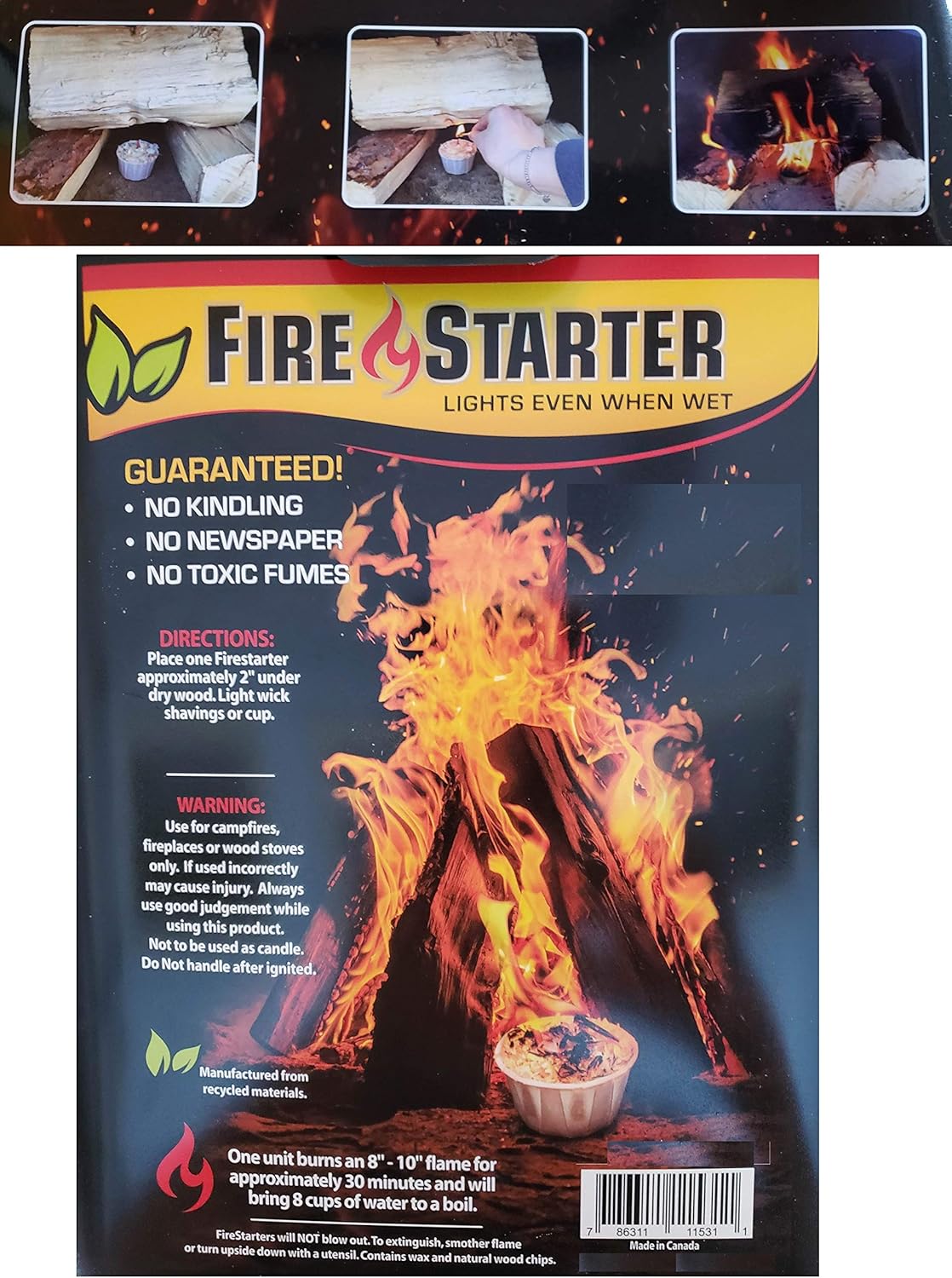 Fire Starters - Great for Fireplace, Wood Stoves, Camp Fire - 100% Natural - Made in Canada