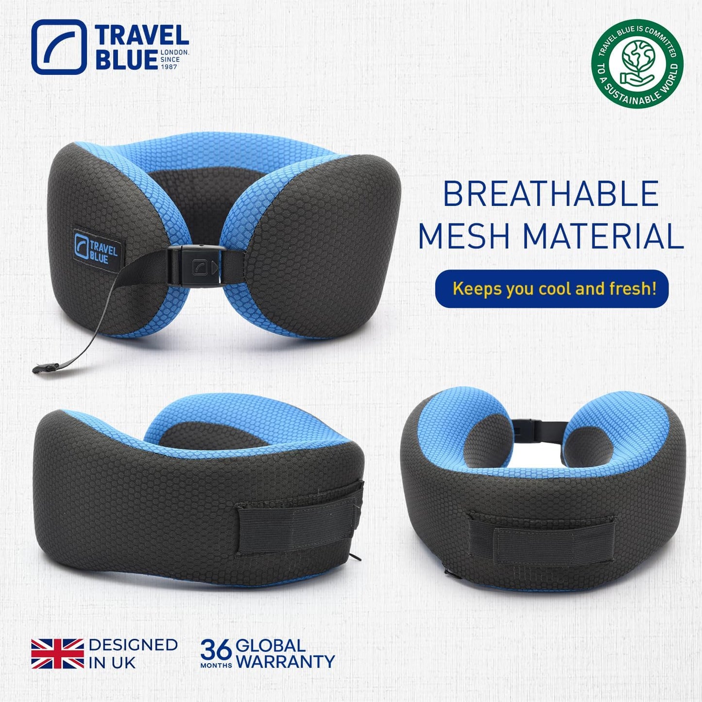 Travel Blue Dreamer Aeroplane Neck Pillow - Memory Foam Pillow for Travel, Travel Pillow Aeroplane with Breathable Mesh Material, Removable Cover, High Comfort & Support, Easy Storage