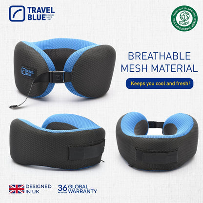 Travel Blue Dreamer Aeroplane Neck Pillow - Memory Foam Pillow for Travel, Travel Pillow Aeroplane with Breathable Mesh Material, Removable Cover, High Comfort & Support, Easy Storage